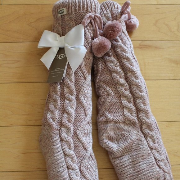 NWT POM PINK SWEATER KNIT FLEECE LINED SOCKS - Picture 2 of 5